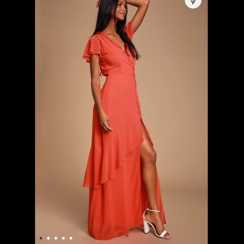 Lulu Coral Red Backless Maxi dress